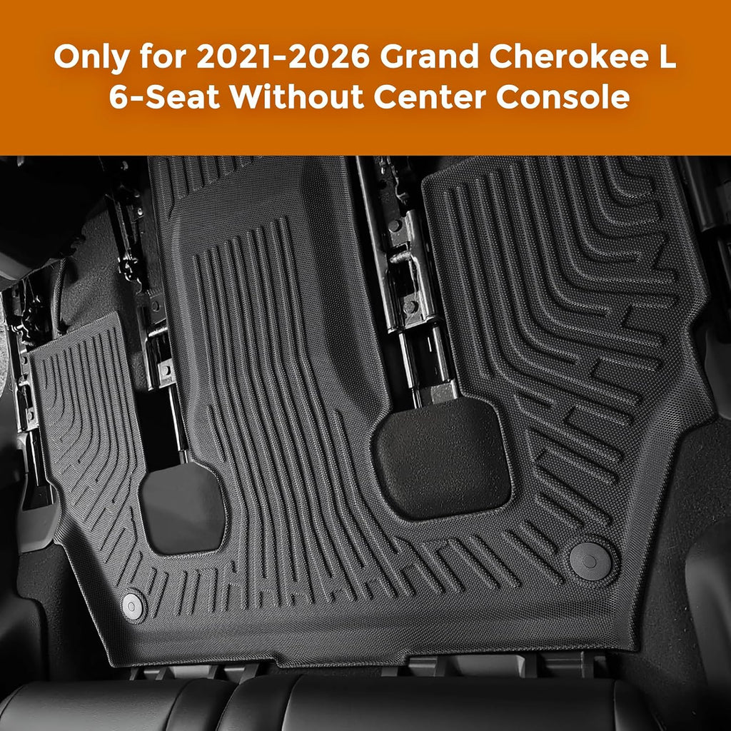 Floor Mat for Jeep Grand Cherokee L: Rubber Custom Fit Front Rear Backrest Cargo Mat Door Spill Set - All Weather Car Accessories for 6-Passenger Without Center Console 2021 2022 2023 2024 2025 2026