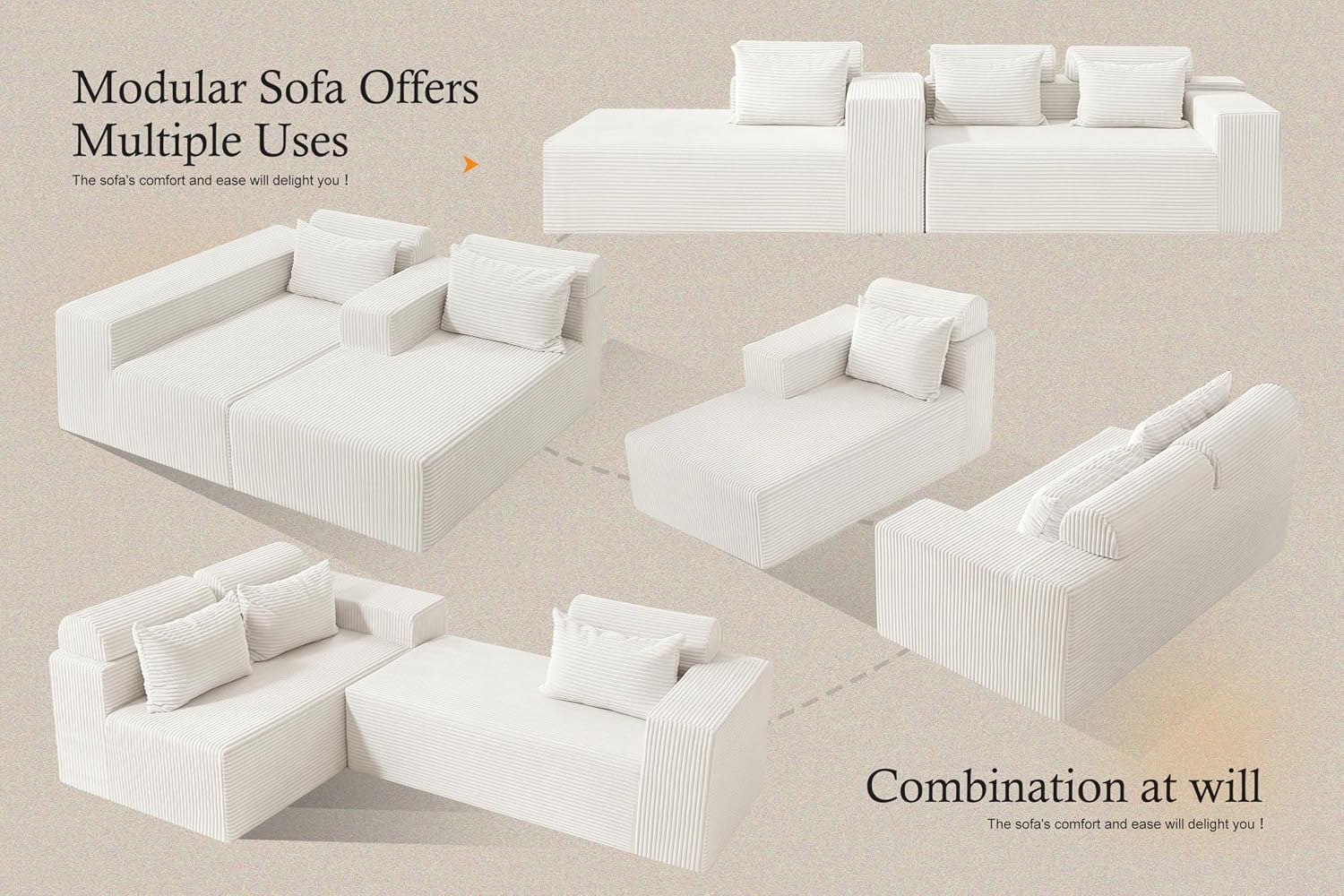 HABUTWAY Sectional Couches for Living Room,No Assembly L Shaped Couch 105' Modular Sectional Sofa Couch with Deep Seat,Cloud Couches Furniture Sets for Apartment,Corduroy (Beige, Left Facing)