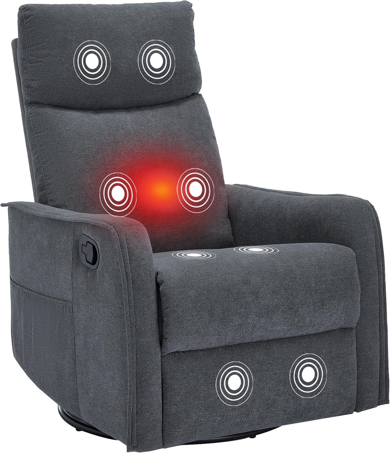 PELUMY 360 Swivel Rocking Recliner Chair for Adults, Nursery Rocking Chair with Heat and Massage, Glider Reclining Chair for Small Space, Living Room, Bedroom (Dark Grey)
