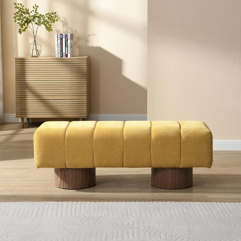 Christopher Knight Home Manila 50' Chenille Fabric Dining Bench for 2 People, Upholstery Ottoman Bench, End of Bed Footstool, Living Room Sofa Extra Seat/Footrest, No Assembly Needed, Mustard Yellow