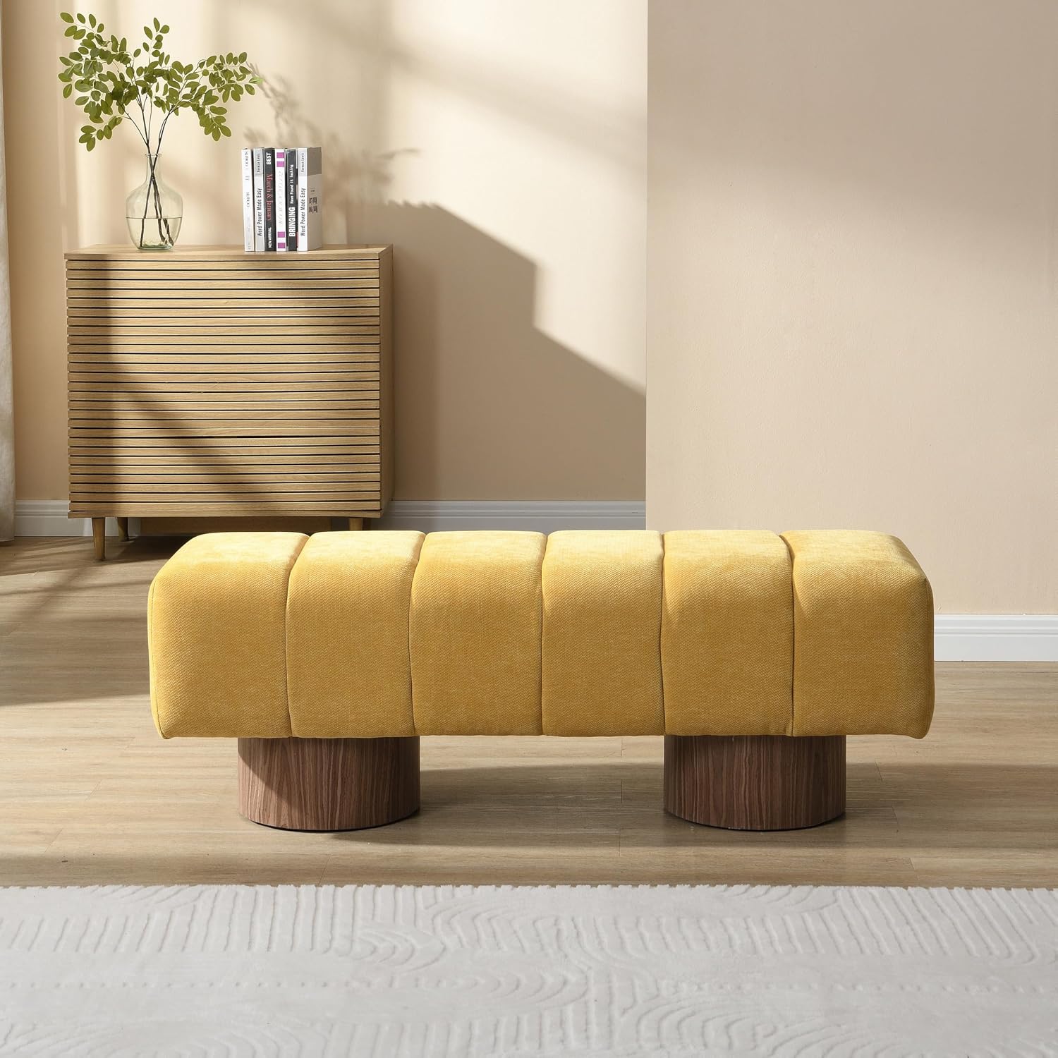 Christopher Knight Home Manila 50' Chenille Fabric Dining Bench for 2 People, Upholstery Ottoman Bench, End of Bed Footstool, Living Room Sofa Extra Seat/Footrest, No Assembly Needed, Mustard Yellow