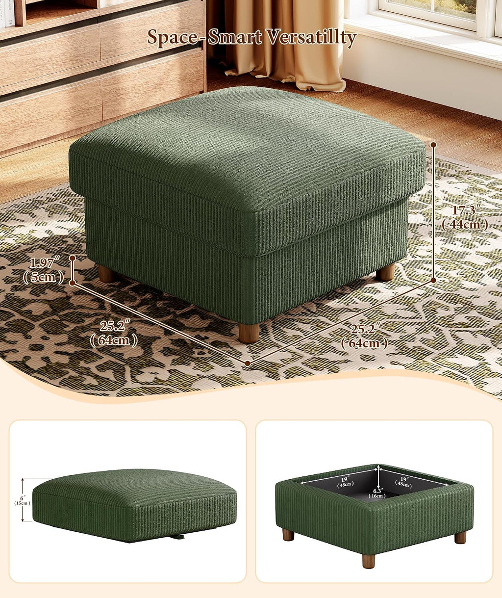 Kidirect 70in U Shaped Couch, Modular Sofa No Tool Assembly, Comfy Sectional Couches for Living Room 21in Deeper Seats, Corduroy Sofas for Living Room with 2 Pillows, Loveseat Sofa Set, Green Couch