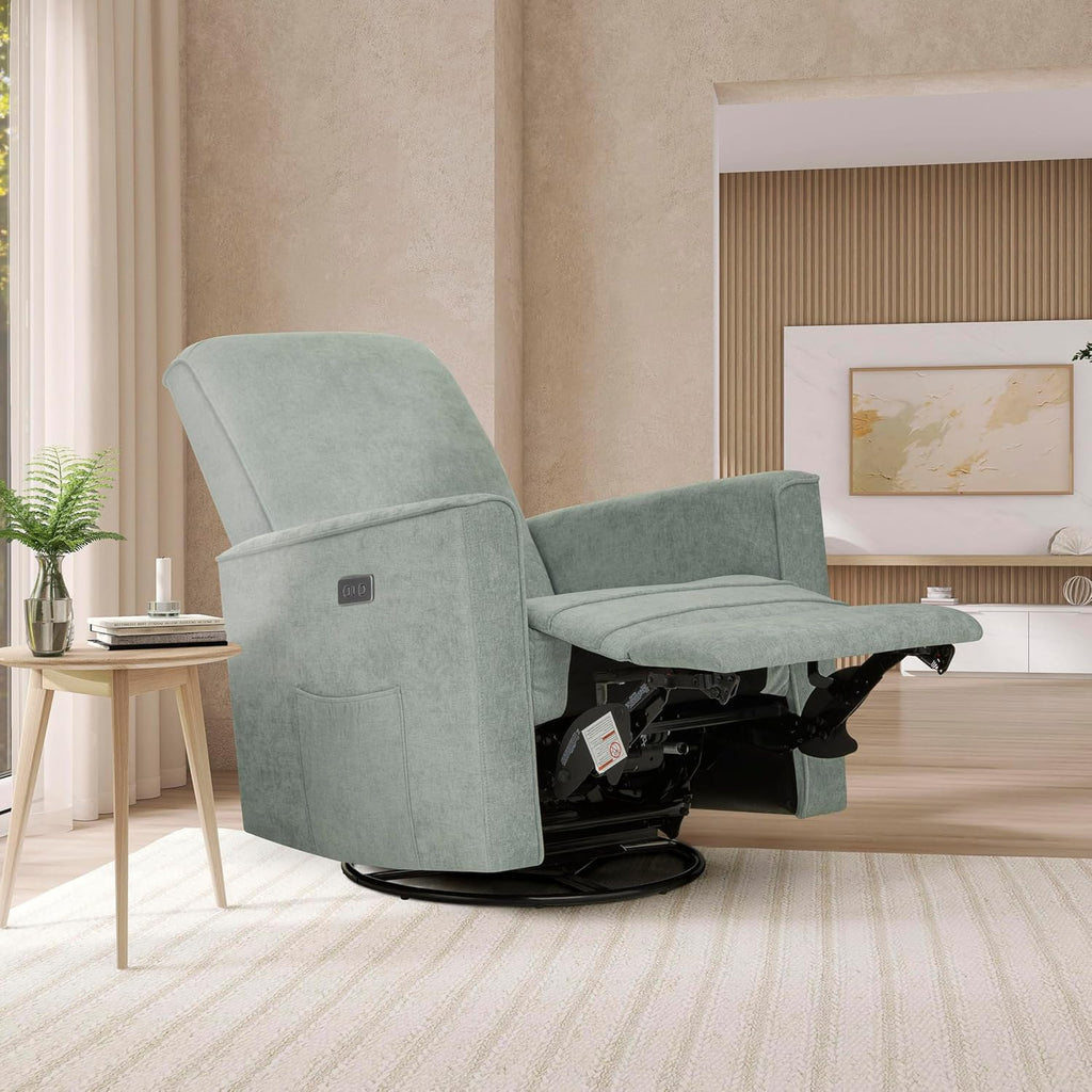 Evolur Harlow Upholstered Power Glider Recliner with USB Charging – Rocking & 275° Swivel with Smooth Glide – Greenguard Gold & FSC Certified – Modern Nursery and Living Room Chair in Sage