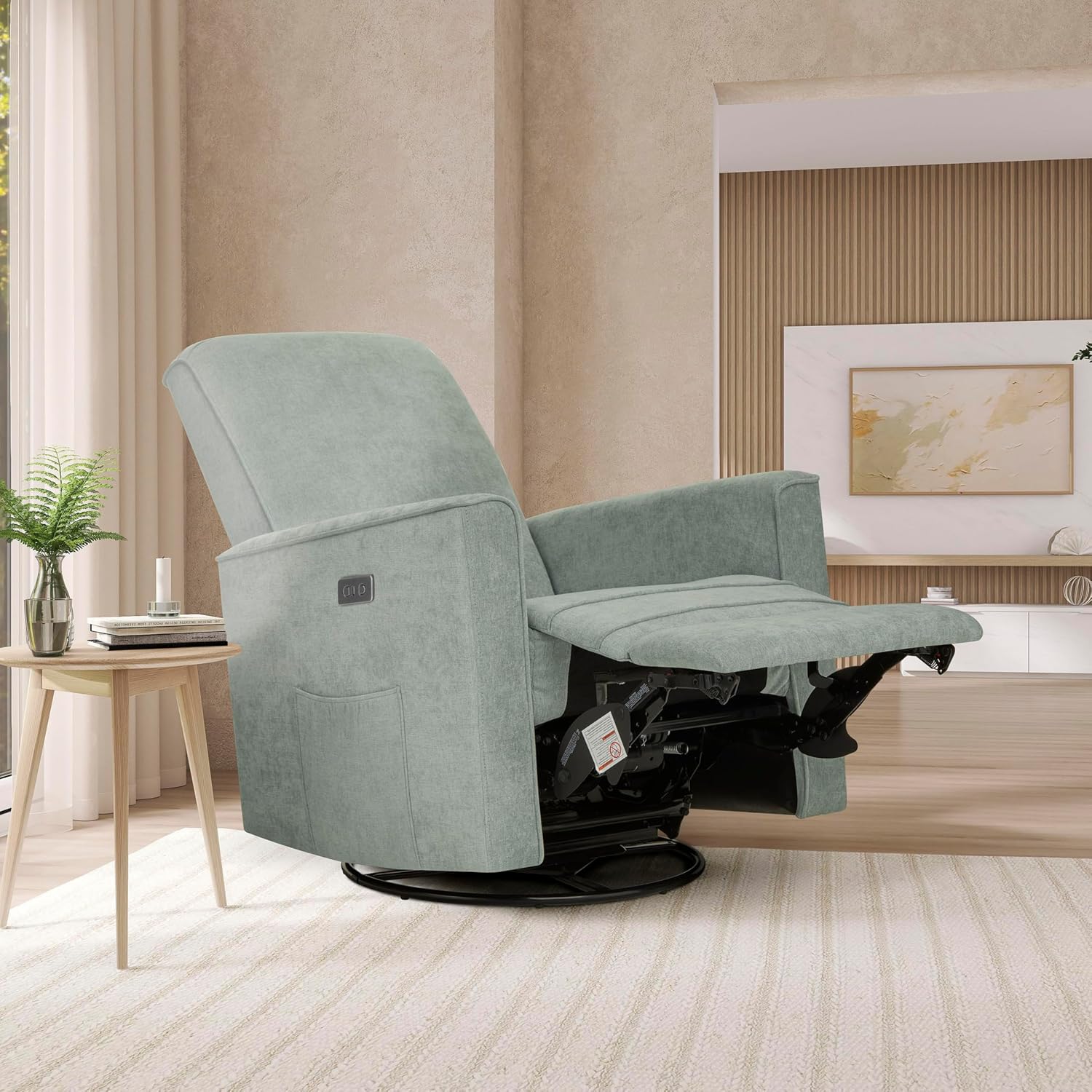 Evolur Harlow Upholstered Power Glider Recliner with USB Charging – Rocking & 275° Swivel with Smooth Glide – Greenguard Gold & FSC Certified – Modern Nursery and Living Room Chair in Sage