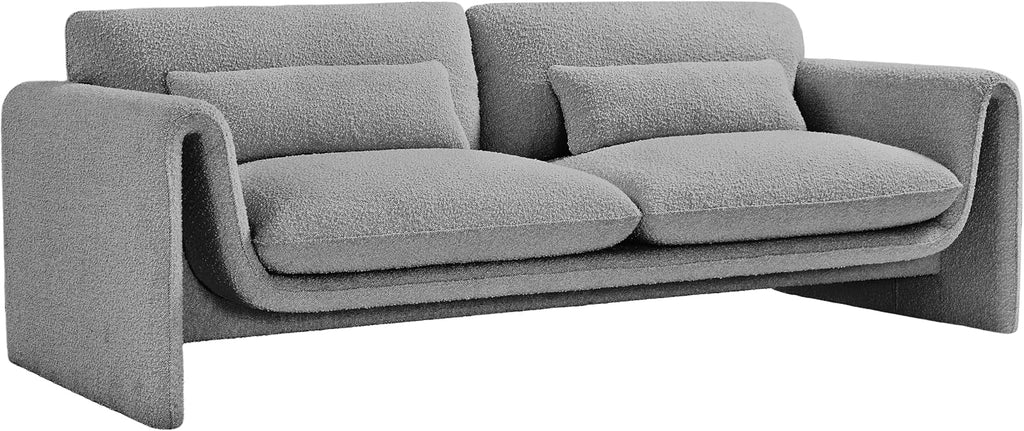 Meridian Furniture 198Grey-S Stylus Collection Modern | Contemporary Boucle Fabric Upholstered Sofa with Rich Grey Boucle Fabric, Curved Arms, 86' W x 38' D x 31' H, Grey