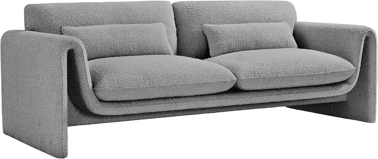 Meridian Furniture 198Grey-S Stylus Collection Modern | Contemporary Boucle Fabric Upholstered Sofa with Rich Grey Boucle Fabric, Curved Arms, 86' W x 38' D x 31' H, Grey