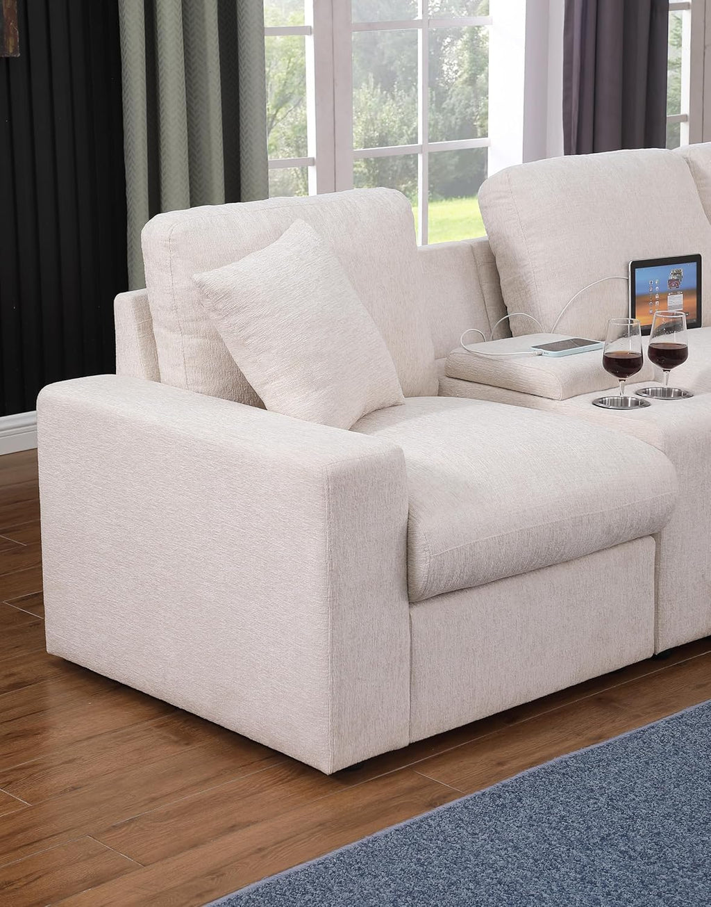 Ball & Cast 127' Oversized Modular Sectional Sofa L-Shaped,Large Chenille Upholstered Couch 7 Seat with Ottoman,Cup Holders & USB Ports,Comfty Sectionals W/Pillows & Storage Box,for Living Room,Beige