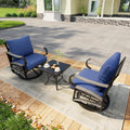 3 Pieces Glider Rocking Chairs, Outdoor Swivel Rocker Chairs with Blue Padded Cushions, Patio Bistro Furniture Set with Side Table for Porch Balcony Backyard Deck Poolside, Blue