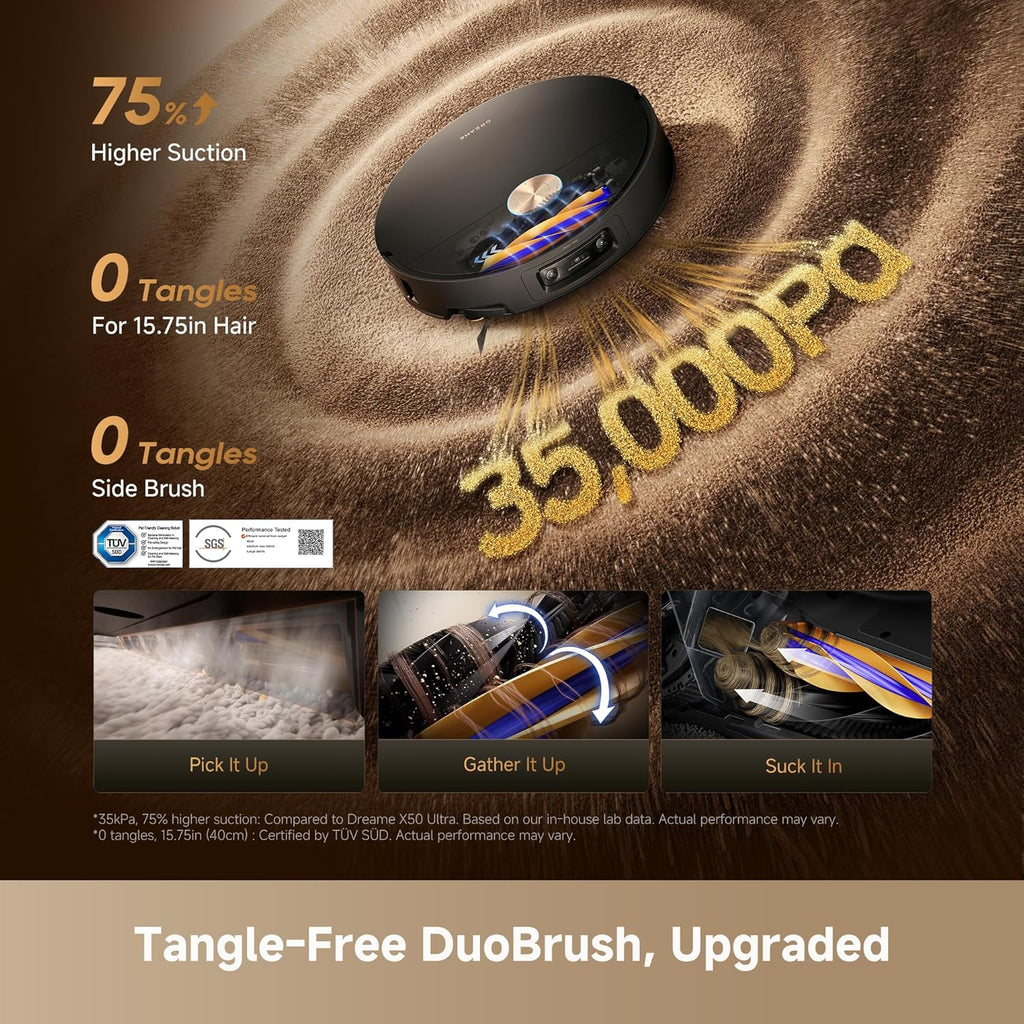 DREAME X60 Max Ultra Complete Robot Vacuum and Mop, Upgraded from X50 Series, 3.13in (7.95cm) Ultra-Thin Design, 35,000Pa Suction, Self Emptying&Refilling, Mop Self-Cleaning, 280+ Obstacle Avoidance