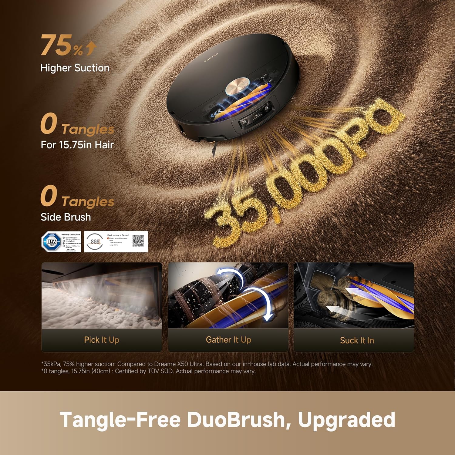 DREAME X60 Max Ultra Complete Robot Vacuum and Mop, Upgraded from X50 Series, 3.13in (7.95cm) Ultra-Thin Design, 35,000Pa Suction, Self Emptying&Refilling, Mop Self-Cleaning, 280+ Obstacle Avoidance