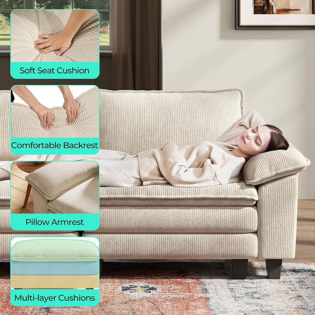 LINSY HOME 90' Modular Cloud Love Seat Sofa, Corduroy Soft Sectional Couch, Modern Comfy Love Seat, Perfect for Living Room, Apartment, Office, Beige