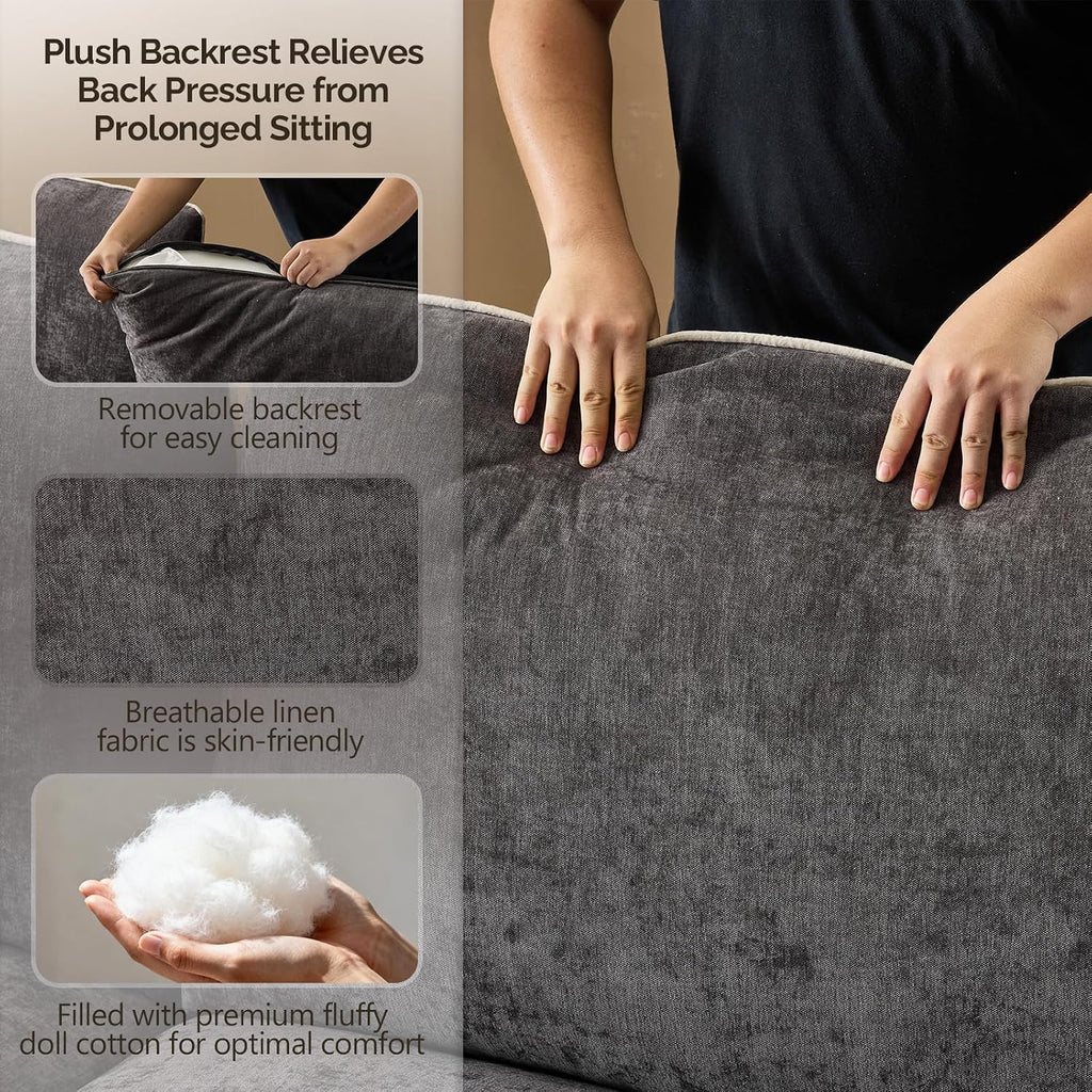 VINGLI 84' Modern Sofa Couch, Linen Velvet 2-Seater Loveseat with Piped Cushions, Removable Cover & 2 Throw Pillows, Upholstered Couches for Living Room, Apartment, Office | Piped Cushions Sofa