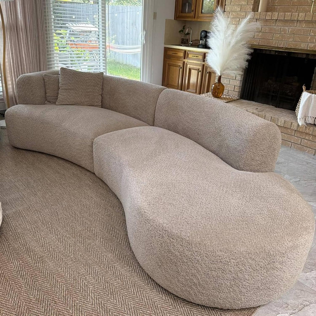Acanva Modern Curved Sectional Living Room Couch, Minimalist Comfy Boucle Fabric Modular Sofa for Apartment, Home Office, 114' W Right Hand Facing, Light Coffee