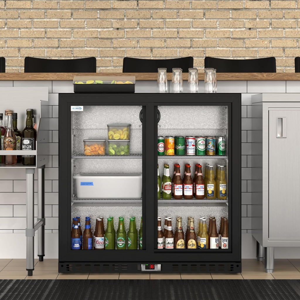 KoolMore BC-2DSL-BK Commercial-refrigerators, Double Sliding Door, Black, 7.4 cubic feet