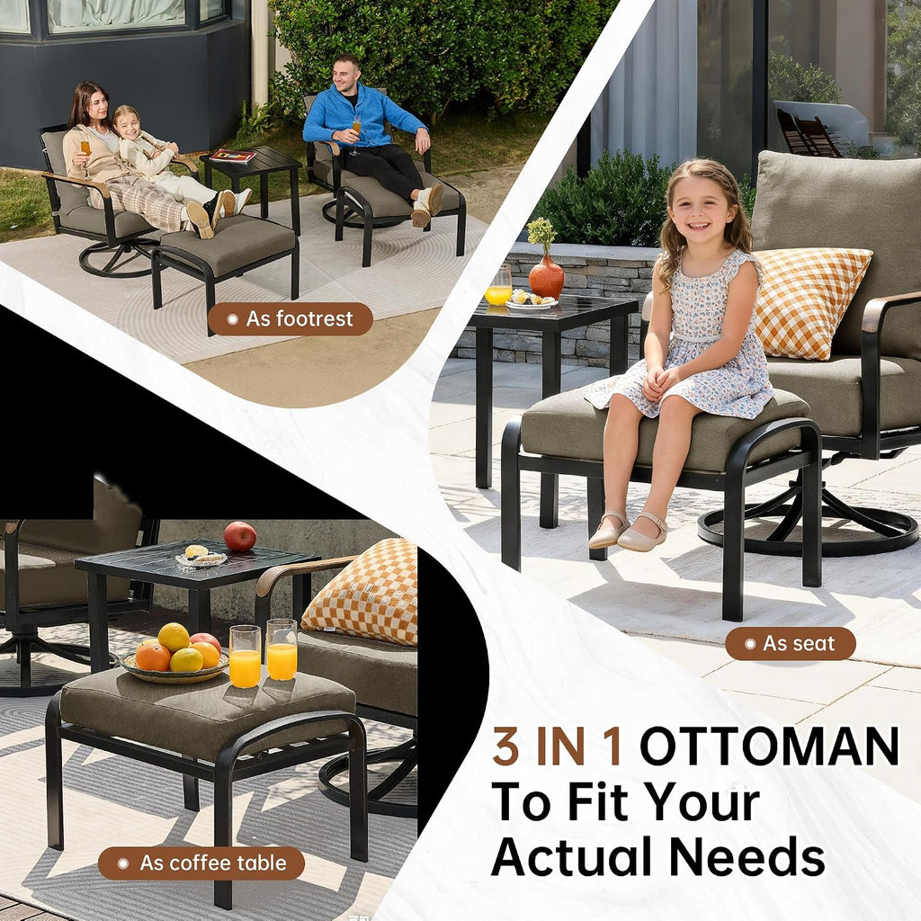 NATURAL EXPRESSIONS Patio Furniture Set,Outdoor Patio Chairs with 2 Swivel Glider Rocking Chairs,5 Piece Outdoor Conversation Set with Ottomans,All Weather Sturdy Frame,6' Cushions for Garden,Yard