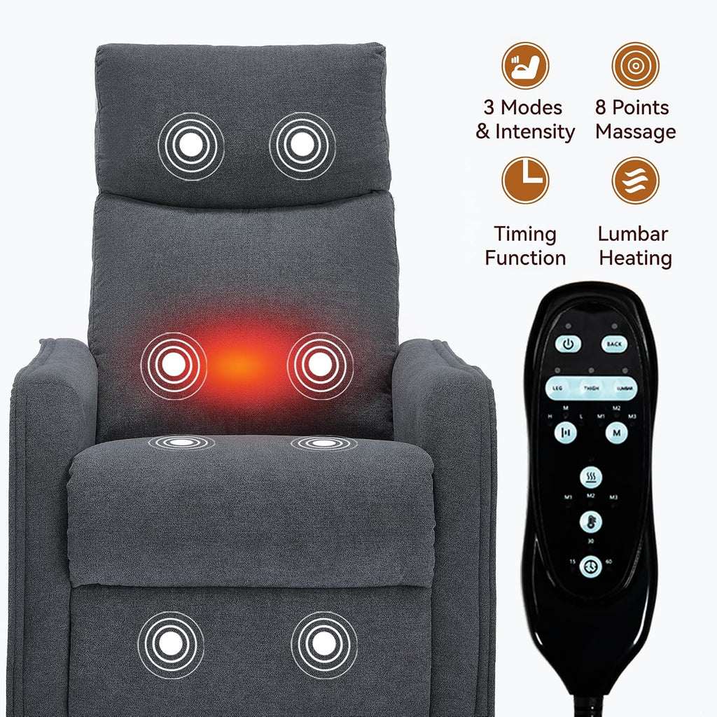 PELUMY 360 Swivel Rocking Recliner Chair for Adults, Nursery Rocking Chair with Heat and Massage, Glider Reclining Chair for Small Space, Living Room, Bedroom (Dark Grey)