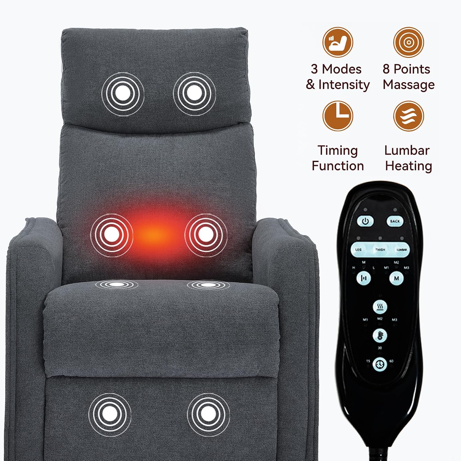 PELUMY 360 Swivel Rocking Recliner Chair for Adults, Nursery Rocking Chair with Heat and Massage, Glider Reclining Chair for Small Space, Living Room, Bedroom (Dark Grey)