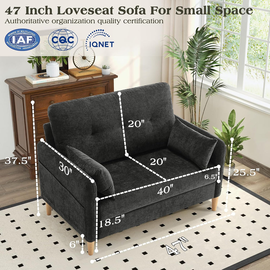 Hanherry Loveseat Sofa, 47' Small Couch for Living Room, Comfy Chenille Fabric Love Seat for Bedroom with Throw Pillow,Removable Cushion Cover,Couches for Small Space,Apartment,Dorm