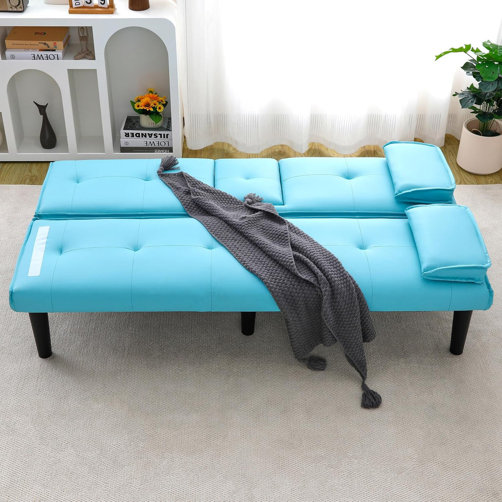 KEIKI 3 in 1 Convertible Sleeper Sofa Bed with Cup Holder, Futon Sofa Bed for Living Room, Dorm or Home Office, Blue