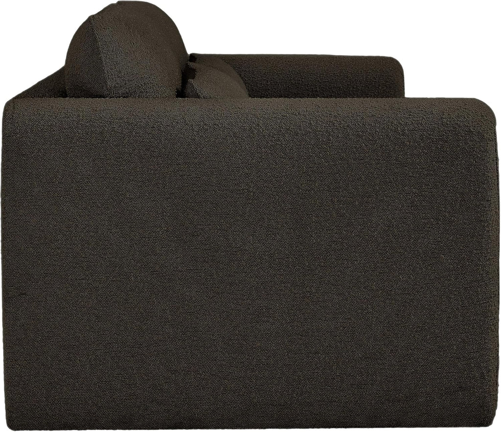 Meridian Furniture 198Brown-S Stylus Collection Modern | Contemporary Boucle Fabric Upholstered Sofa with Rich Brown Boucle Fabric, Curved Arms, 86' W x 38' D x 31' H, Brown