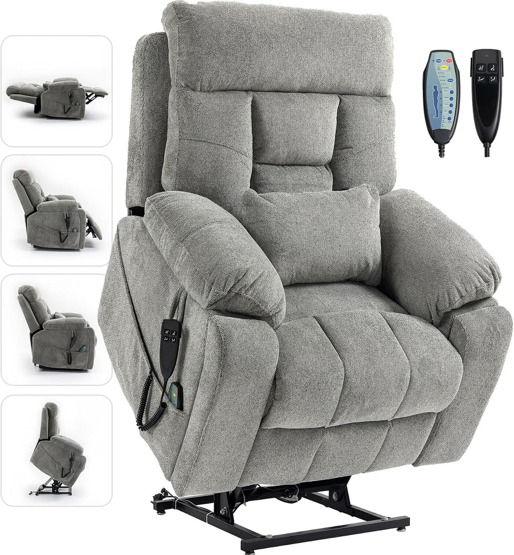 Large Power Lift Chairs Recliners for Elderly with Heated and Massage, Lazy Boy Recliner Chair with 26in Extra Wide Seat, Hidden Cup Holder, Side Pocket
