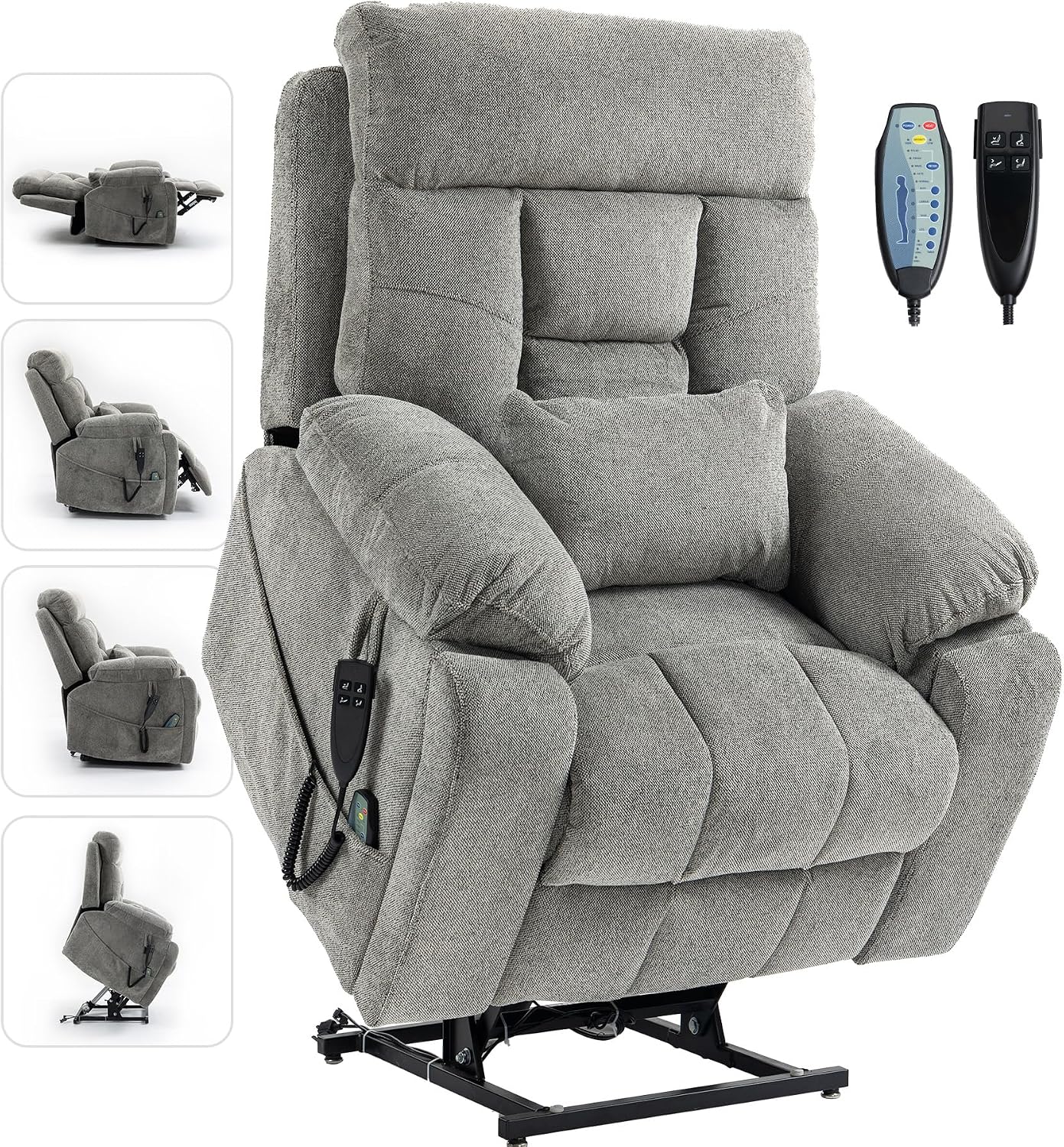 Large Power Lift Chairs Recliners for Elderly with Heated and Massage, Lazy Boy Recliner Chair with 26in Extra Wide Seat, Hidden Cup Holder, Side Pocket