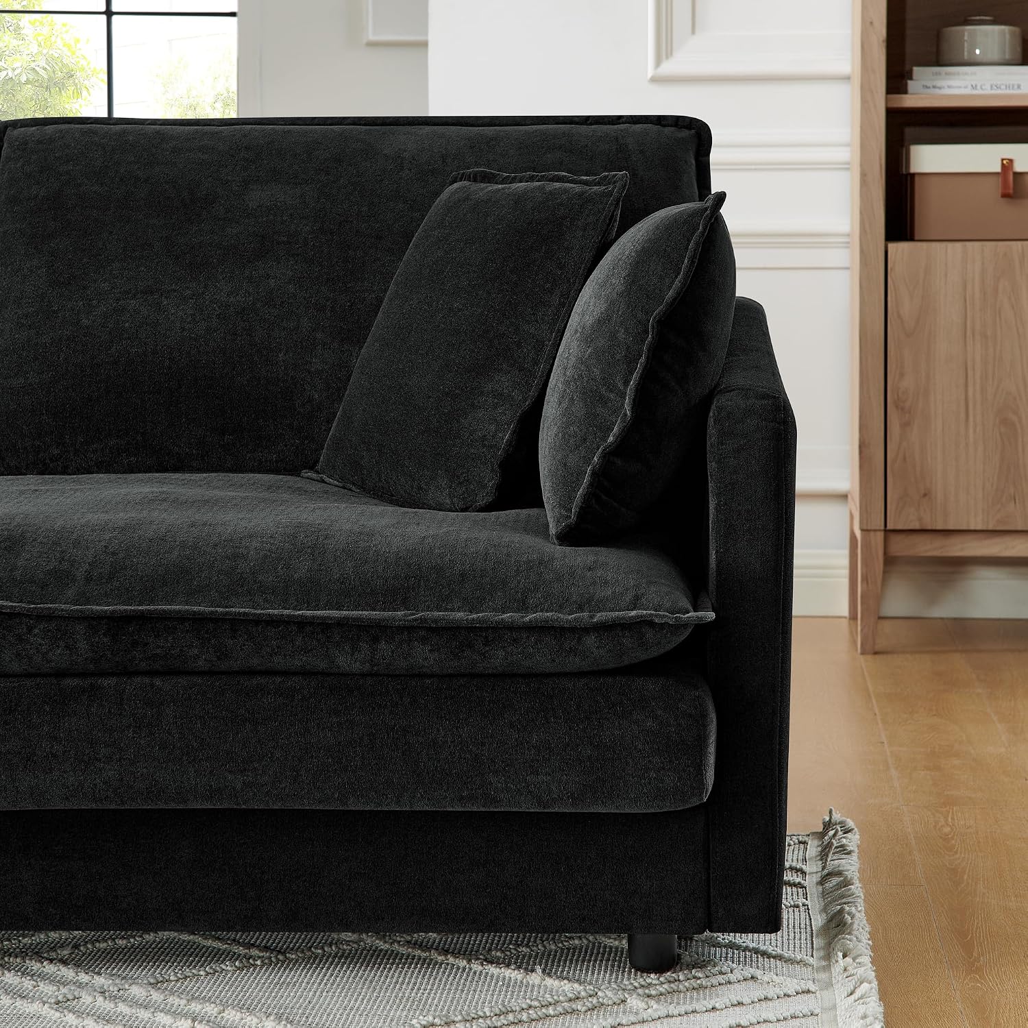 Ball & Cast L-Shaped Modular Sectional Sofa Convertible Oversized 4 Seater Cloud Couch with Ottoman, Corner Sofas Comfy Couches for Living Room Spacious Space Office Lounge, Black