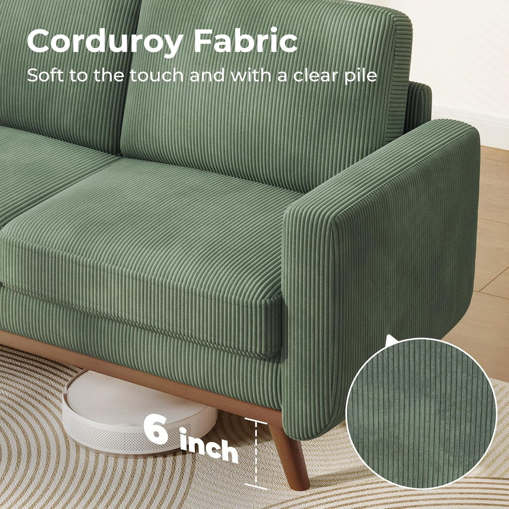 Vesgantti 68' Comfy Green Corduroy Loveseat Sofa, 2 Seater Deep Seat Couch with Spring Cushion, Solid Wood Frame for Living Room, Bedroom, Office