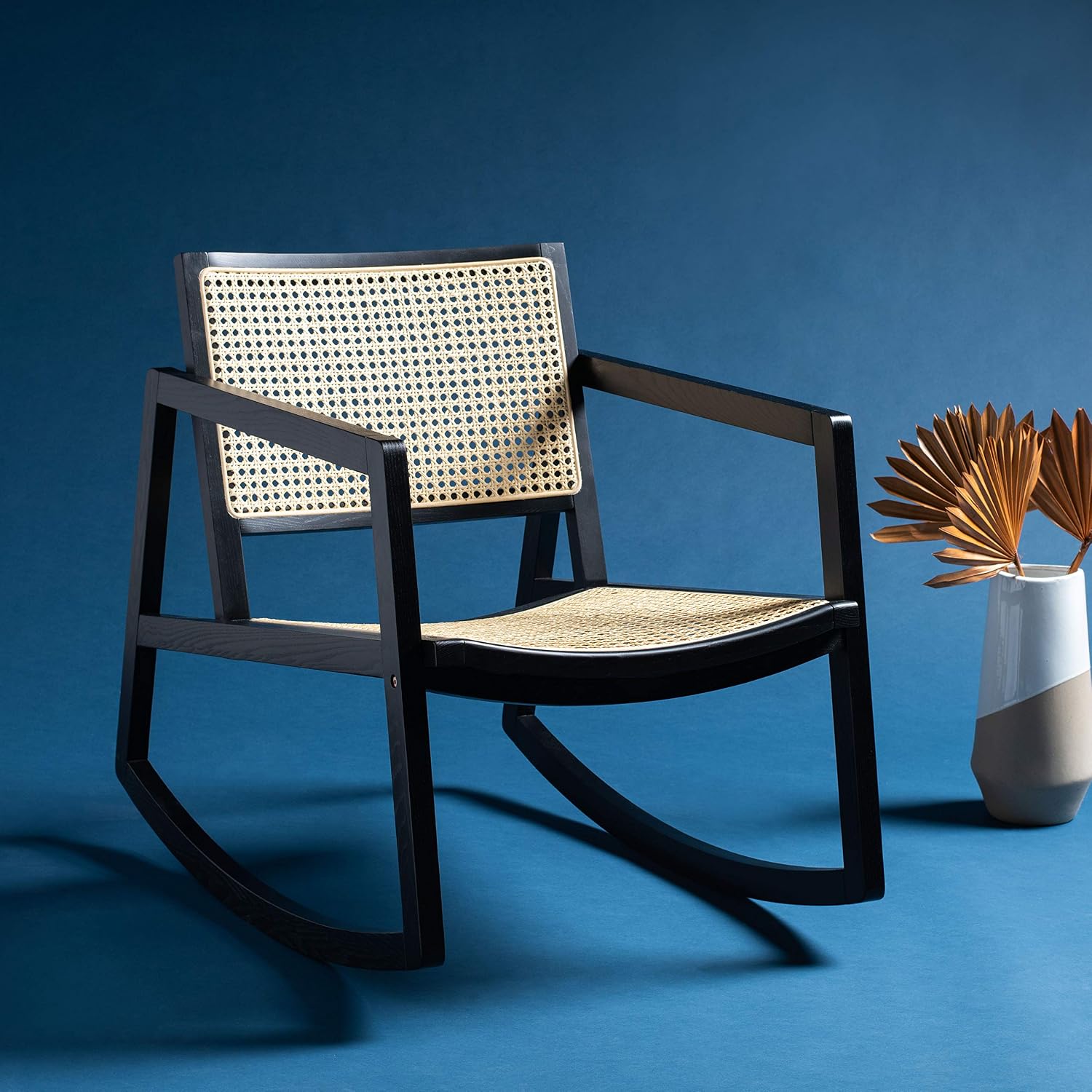 Safavieh Couture Perth Black and Natural Rattan Rocking Chair