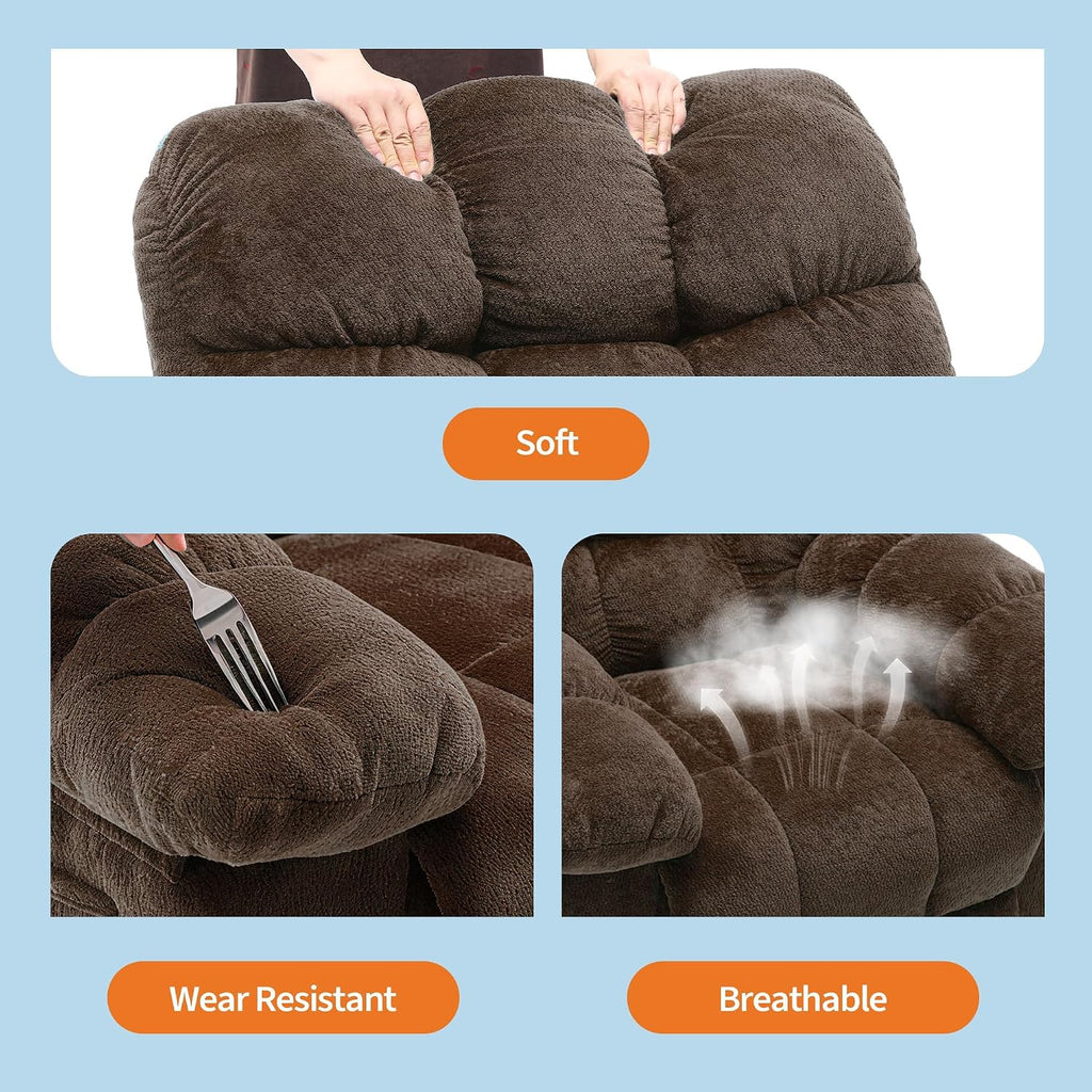 Manual Recliner Chair, Oversized Recliner for Adults with Extra Wide Arm and Back, Lazy Boy Recliner with Side Pockets, Comfy Breathable Fabric Large Nursery Rocking Chair for Living Room Bedroom