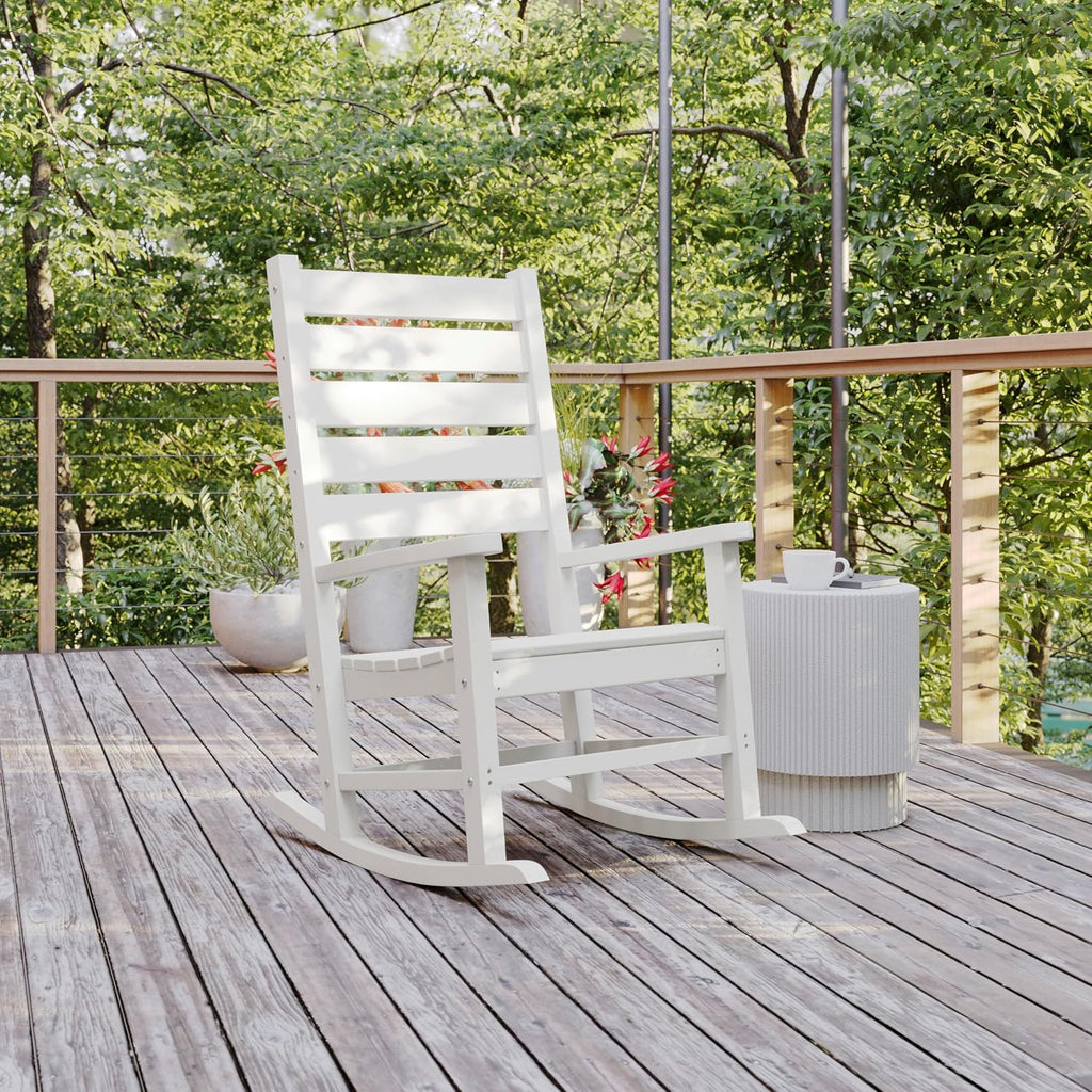 Flash Furniture Manchester Commercial Grade Outdoor Rocking Chair, All-Weather HDPE Indoor/Outdoor Rocker, White