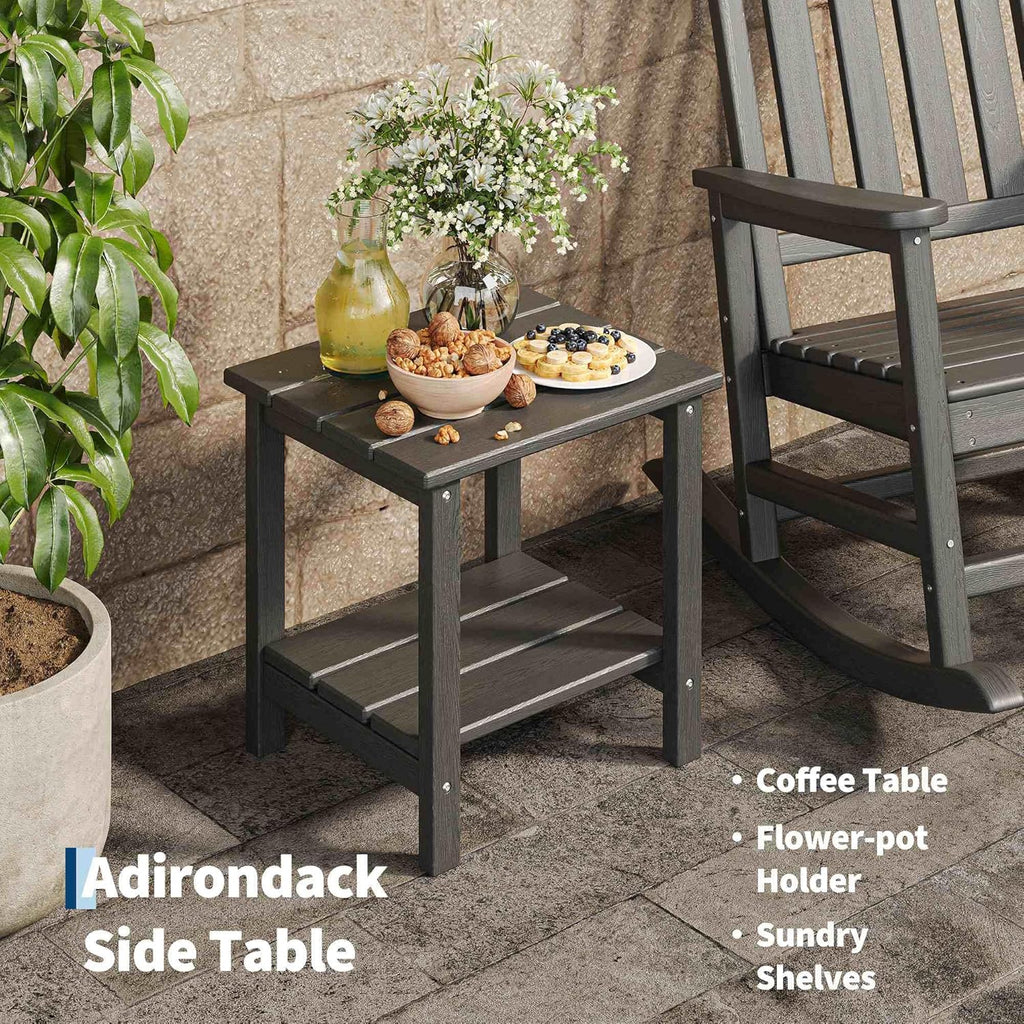 Garvee HDPE Rocking Chair Outdoor Set of 2 with Side Table - Poly High Back Porch Rocker Chairs for Adults - All Weather Resistant Furniture for Patio Front Porch - Black