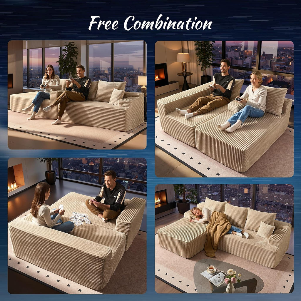 ovios 104' Cloud Boneless Couch with Glitter Fabric, Moudular Sectional Sofa with Deep Seat, No Assembly Required, Modern Minimalist L Shaped Couches with Chaise for Living Room, Beige