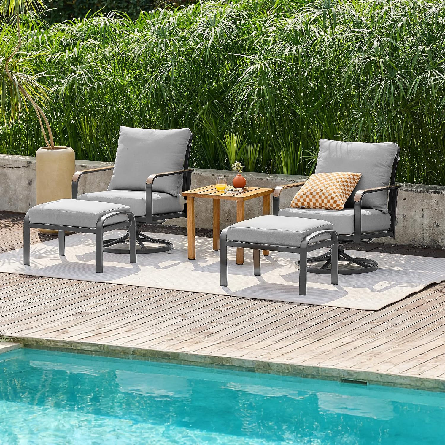NATURAL EXPRESSIONS Patio Furniture Set,Outdoor Patio Chairs with 2 Swivel Glider Rocking Chairs,5 Piece Outdoor Conversation Set with Ottomans,All Weather Sturdy Frame,6' Cushions for Garden,Yard