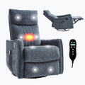 Casaphoria 360° Swivel Rocking Recliner Chair with Heat and Massage Upholstered Fabric Nursery Glider with Side Pocket for Living Room,Bedroom,Home Theater and RV Small Space(Blue)