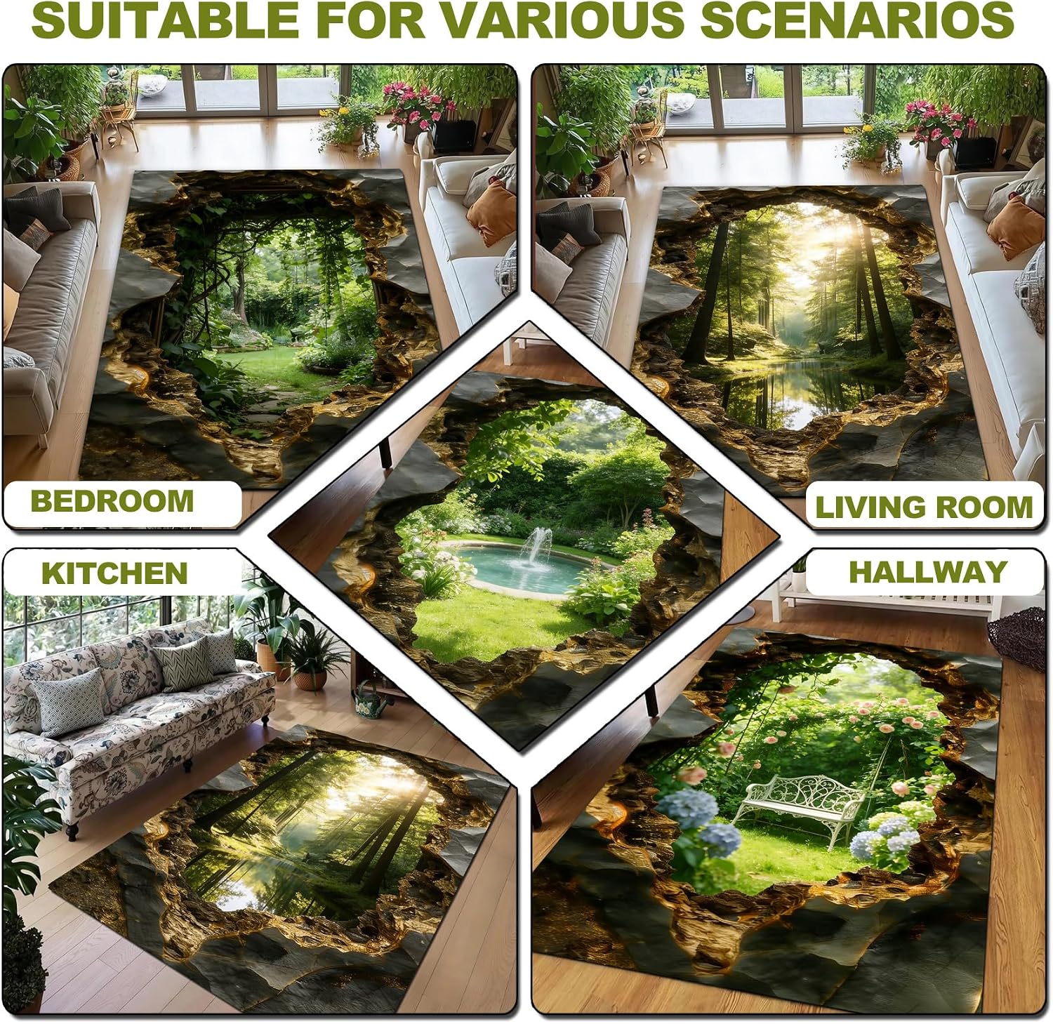 A,94'*118',3D Optical Illusion Rug for Bedroom, Area Rugs 8x10 for Living Room, 5x7 Floral Area Rugs Rugs, Non-Slip Cool 3D Rugs with Colorful Vortex Carpet for Livingroom Gameroom Home Decor