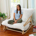Pillow Saxx Bean Bag Rocking Chair - Elegant Oversized Rocker with Modern Wood Frame, Mondo Fur Ivory
