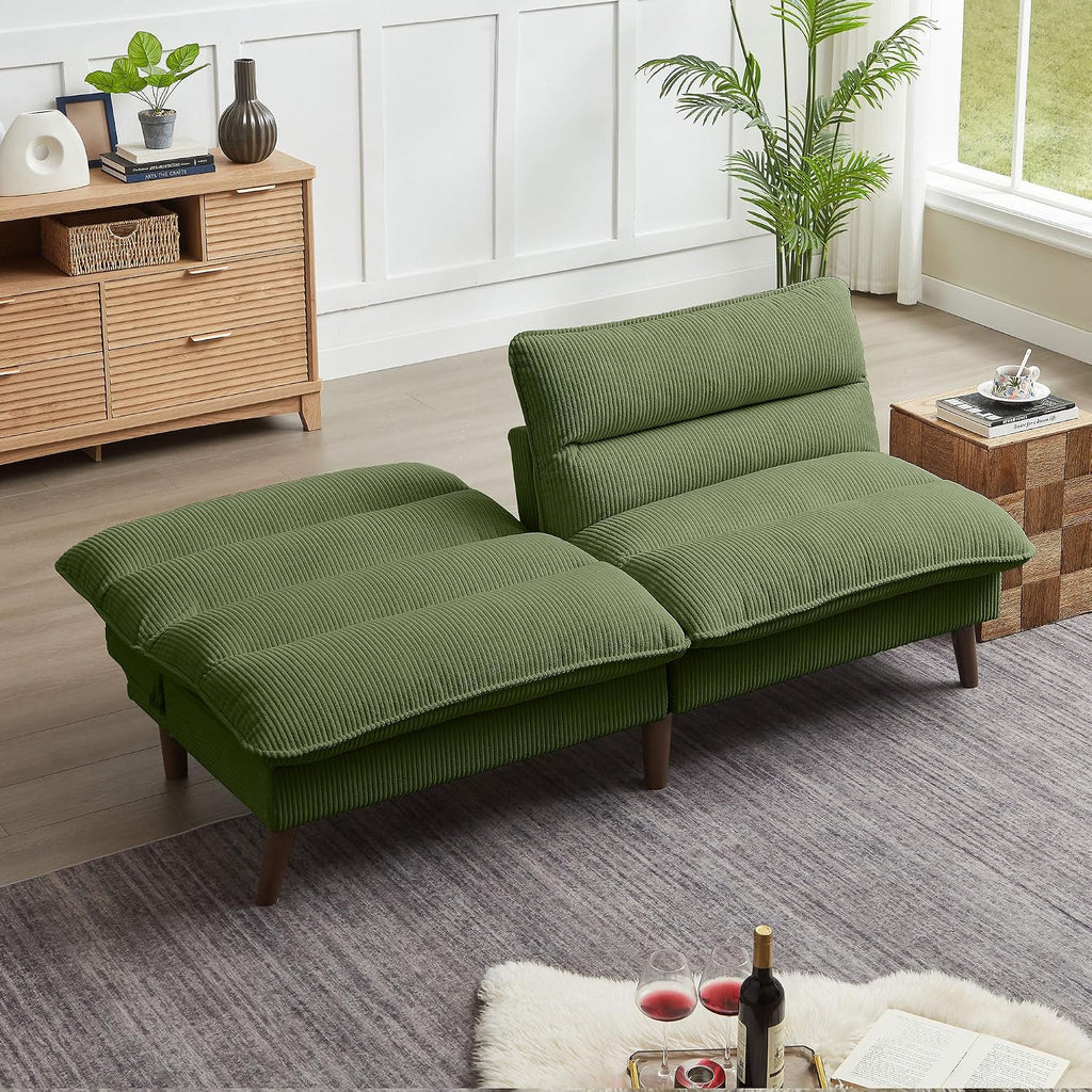 72' Futon Sofa Bed, Futon Couch with Adjustable Backrest, Recliner Small Loveseat for Living Room, Office, Apartment, Corduroy Loveseat, Green