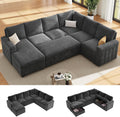 104' Sectional Sleeper Sofa Bed, Pull Out Couch with Storage, Modular Cloud Sofa with Chaise, 7 Seat U Shaped Sectional Couches for Living Room& Apartment, Convertible Sofas, Gray Couch