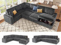 VanAcc 130' Sofa Bed, Sectional Sleeper Sofa with Pull Out Bed, Sleeper Couch for Living Room, 6 Seater Couch with Storage, Faux Fur Dark Grey