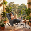 Rocking Chair Indoor & Outdoor, Oversized Patio Papasan Recliner Chair with Footstool Pillow & Side Pocket for Bedroom, Living Room, Garden, Balcony, Lawn (Dark Grey)