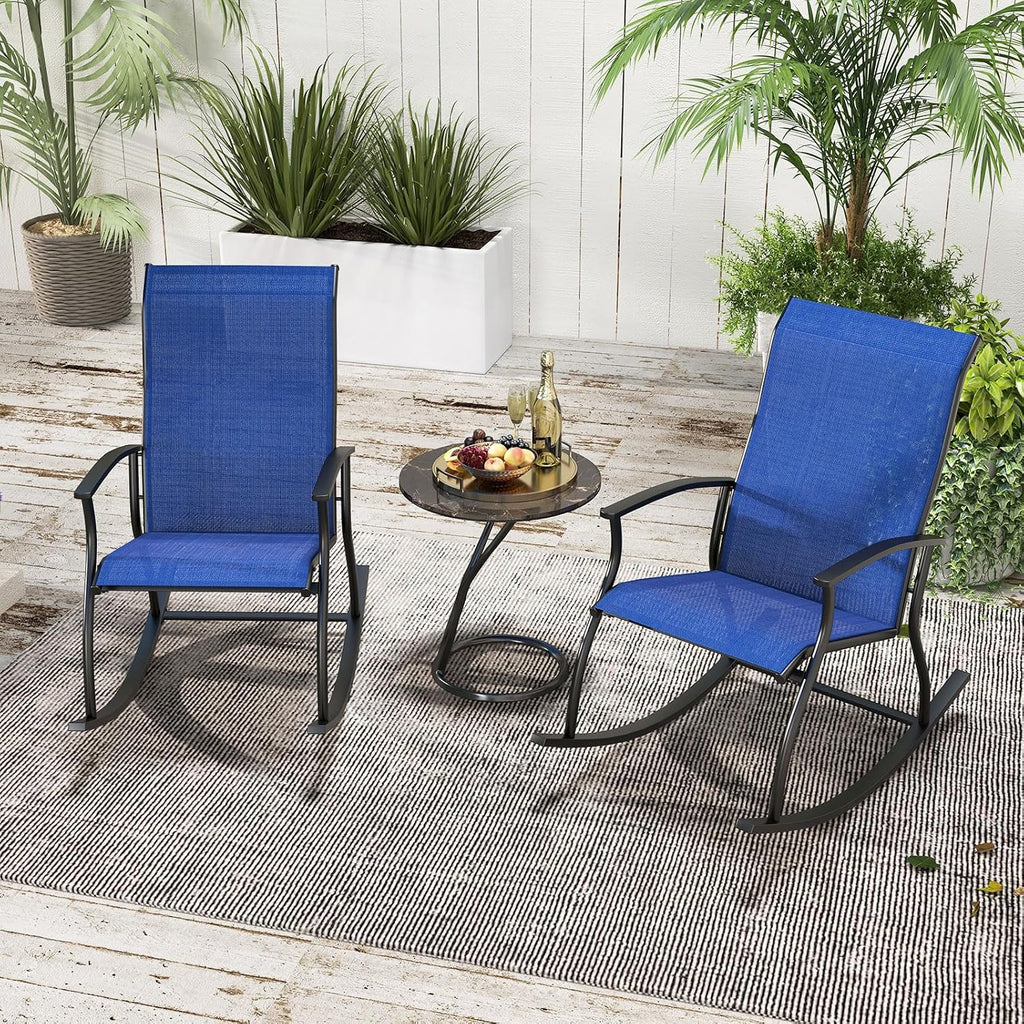 Tangkula Patio Rocking Chairs Set of 4, Outdoor Rocking Chair with Smooth & Safe Rocking Motion, Ergonomic Backrest, Breathable Fabric, All-Weather Outdoor Rocker for Backyard, Poolside (2, Navy)