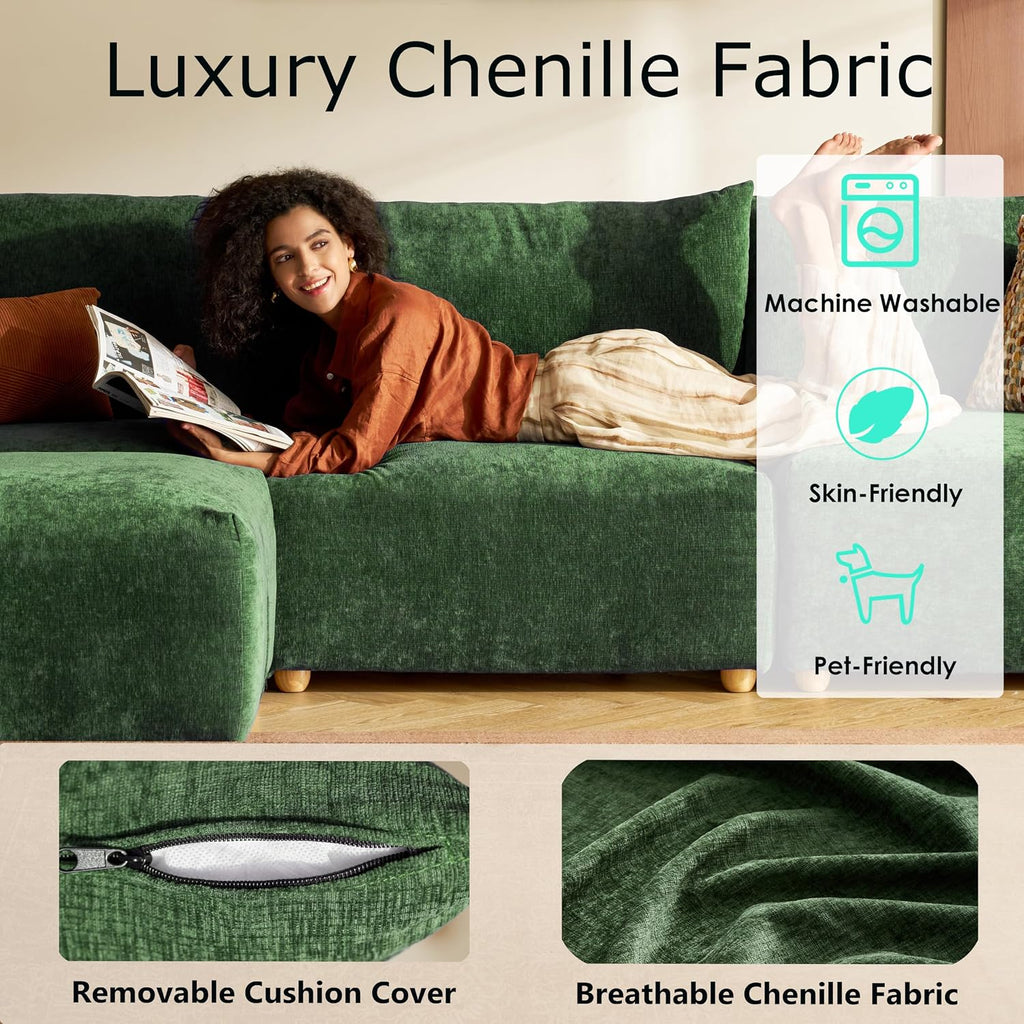 LINSY HOME Oversized Loveseat, 91' Deep Seat Cloud Couch Loveseat 2-Seater Sofa Sectionals for Living Room Bedroom, Cozy Couch Luxury Chenille Sofas, Green