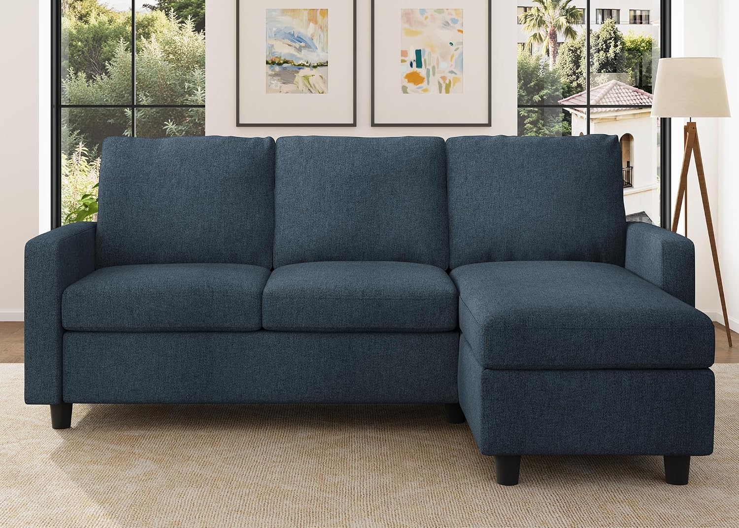 HONBAY Convertible Sectional Sofa, L Shaped Couch with Reversible Chaise for Small Space, Mid Blue