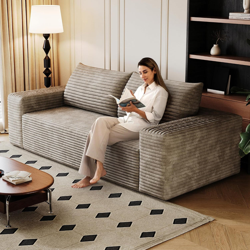 Ball & Cast 63' Loveseat Sofa with Deep Seat,Memory Foam,2 Seater Floor Couch with Corduroy Fabric,No Assembly,Cloud Sofas Couches for Small Spaces Living Room Bedroom Apartment,Easy to Move,Camel