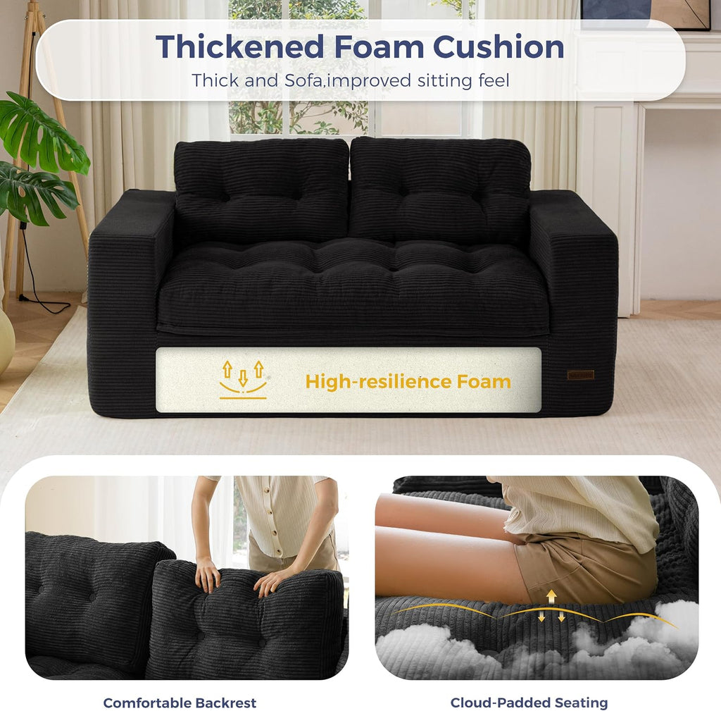 MAXYOYO Boneless Sofa Couch for Adults, Upholstered Floor Sofa with Armrests, Loveseat Couch with Cushion & Pillows, Sofa in A Box, Large Bean Bag Couch for Bedroom Living Room