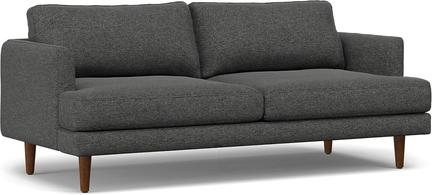 SIMPLIHOME Livingston 76' Wide x 33' High Sofa in Charcoal Grey Woven-Blend Fabric, Handcrafted Loveseat Couch for Living Room or Family Room, Mid-Century Modern Style, Solid Wood Frame