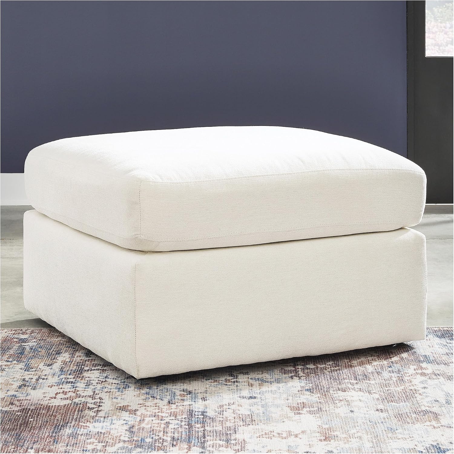 Signature Design by Ashley Modmax Contemporary Stain Resistant Upholstered Oversized Accent Ottoman with Non-Skid Legs, White