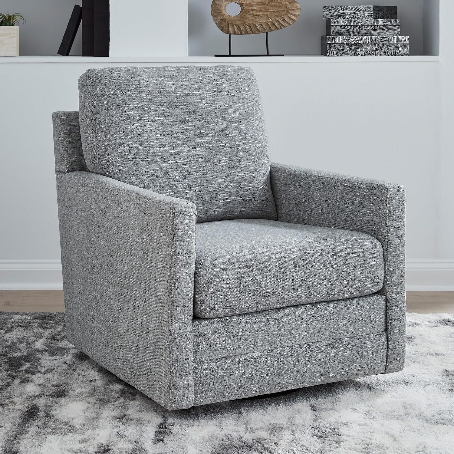 Signature Design by Ashley Freybourne Next-Gen Nuvella Casual Stain Resistant Swivel Accent Chair with Reversible Cushions, Light Gray