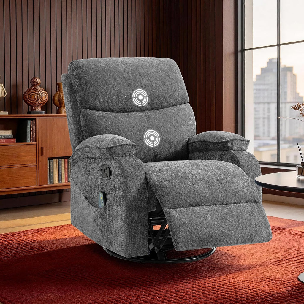 360° Swivel Rocking Recliner Chair, Massage Lazy Boy Recliner, Small Spaces Recliner for Living Room, Bedroom and Nursery, Dark Gray Chenille